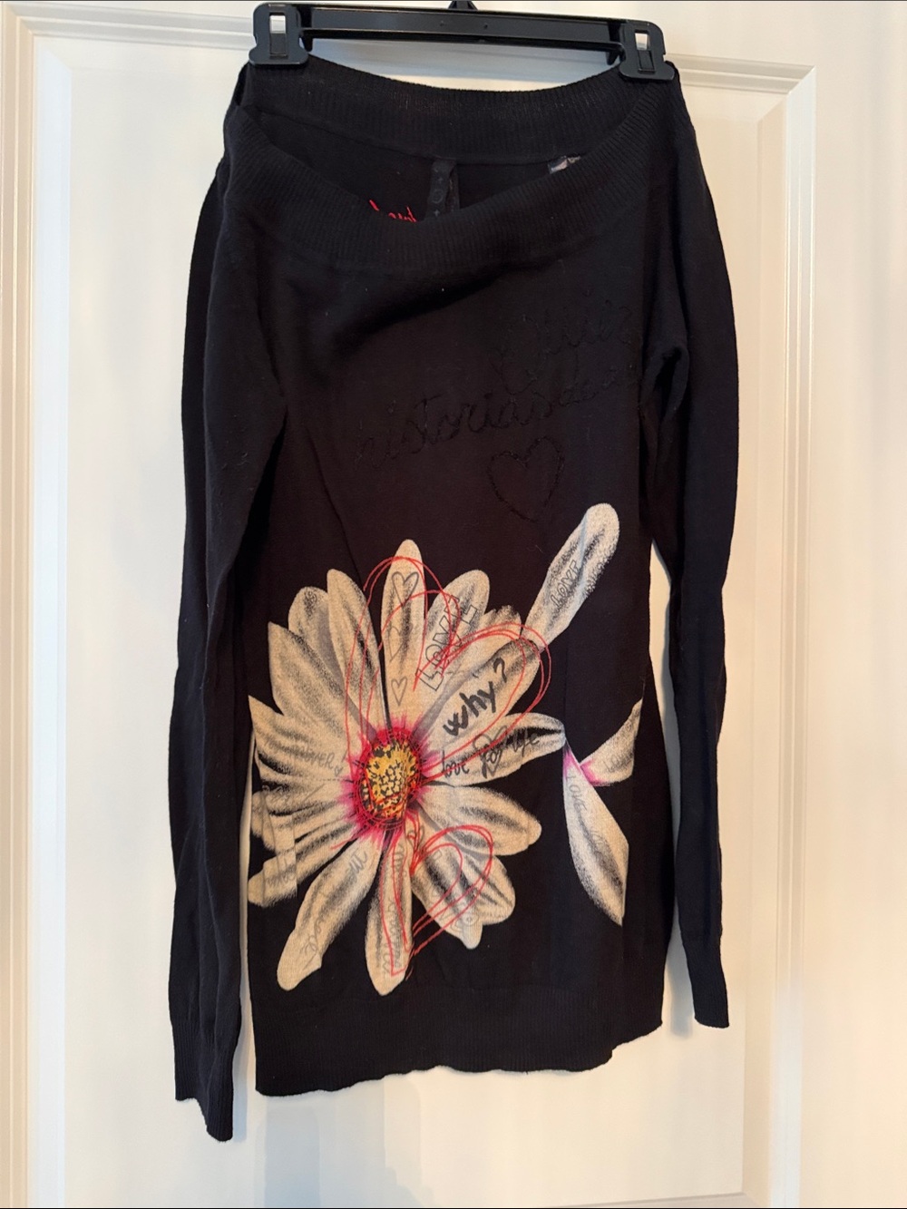 Desigual Black Sweater with Red Script Accent